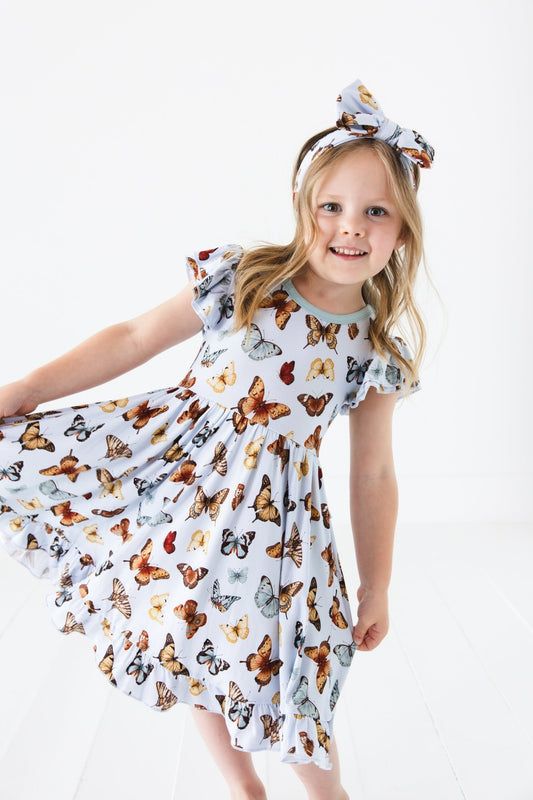 Butterfly Kisses Short Sleeve Big Kid Twirl Dress - Jammie Session