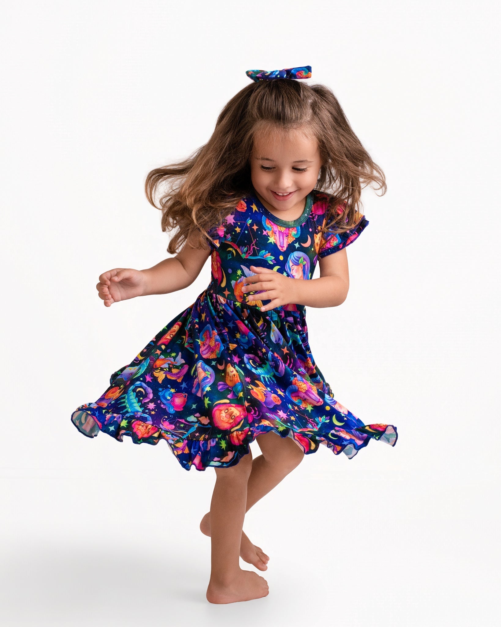 Cosmic Cuddles Short Sleeve Big Kid Twirl Dress - Jammie Session