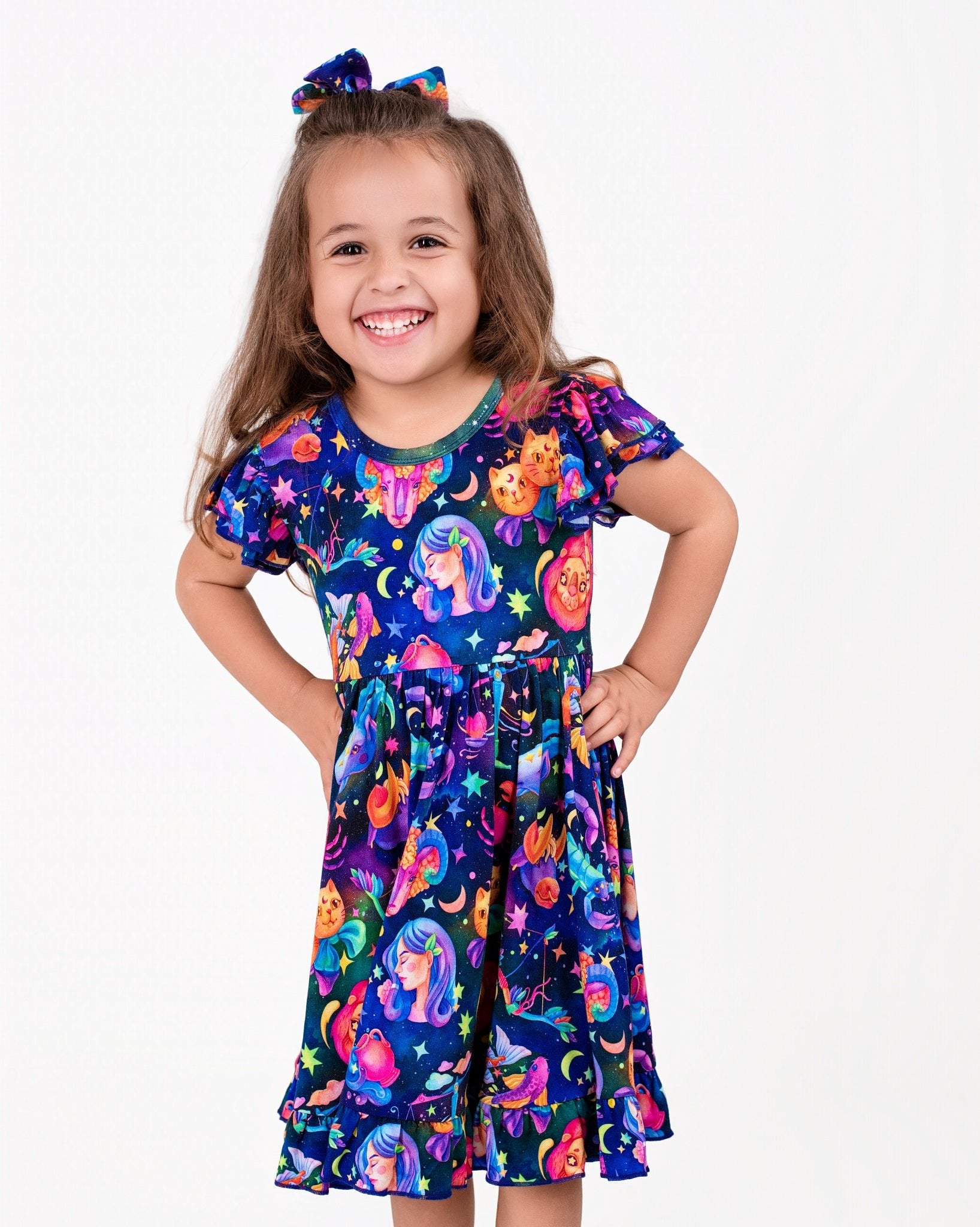 Cosmic Cuddles Short Sleeve Big Kid Twirl Dress - Jammie Session