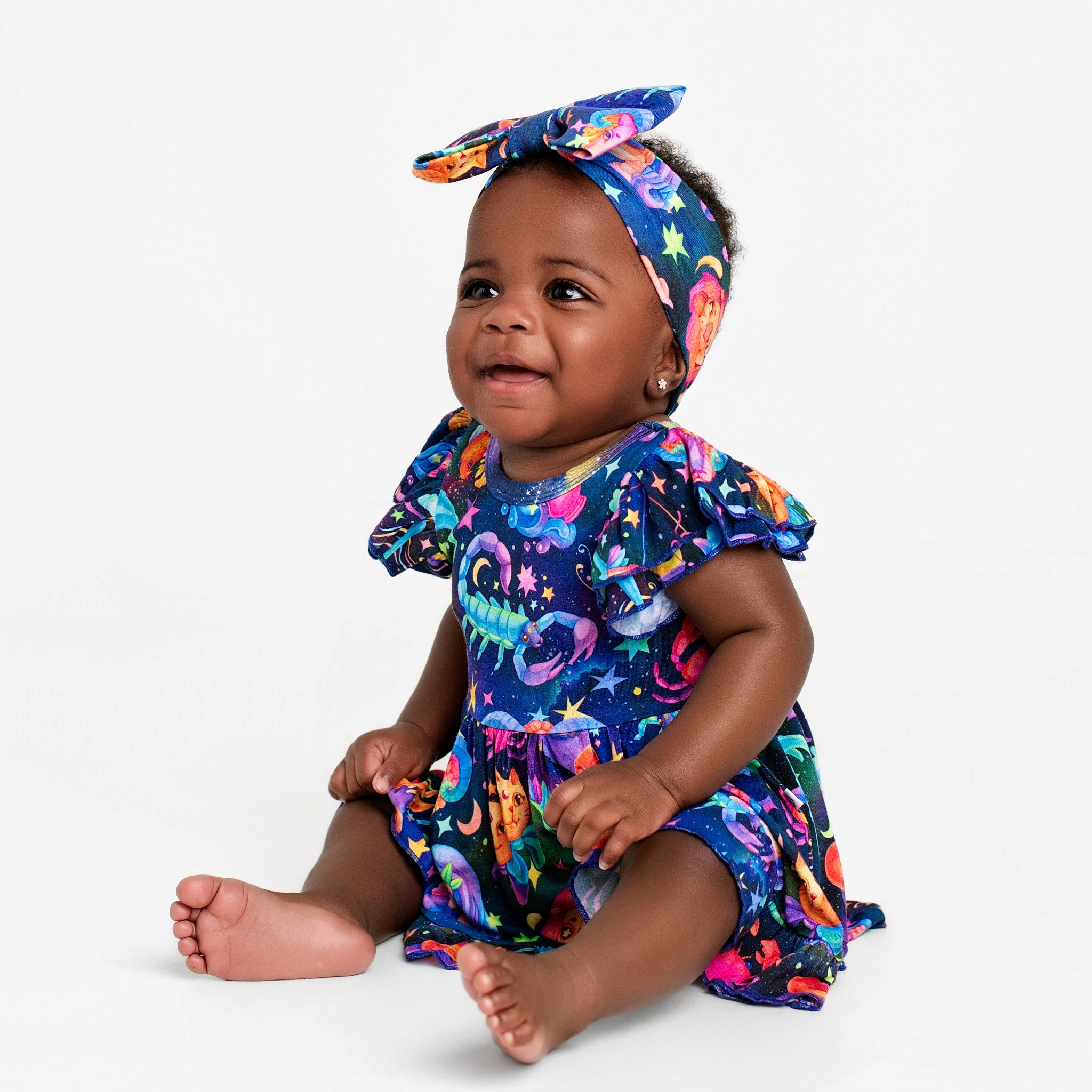 Cosmic Cuddles Short Sleeve Bodysuit Twirl Dress - Jammie Session