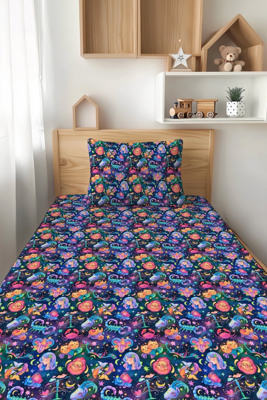 Cosmic Cuddles Zodiac Twin Fitted Sheet and Pillowcase Set - Jammie Session