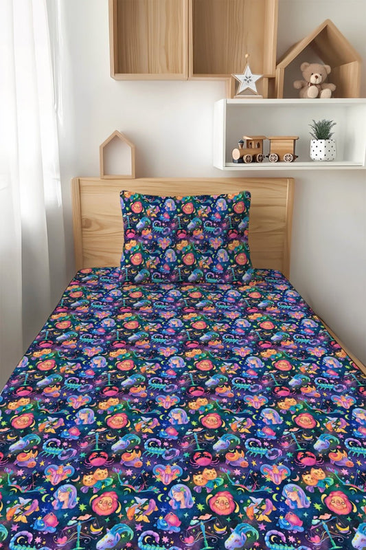 Cosmic Cuddles Zodiac Twin Fitted Sheet and Pillowcase Set - Jammie Session