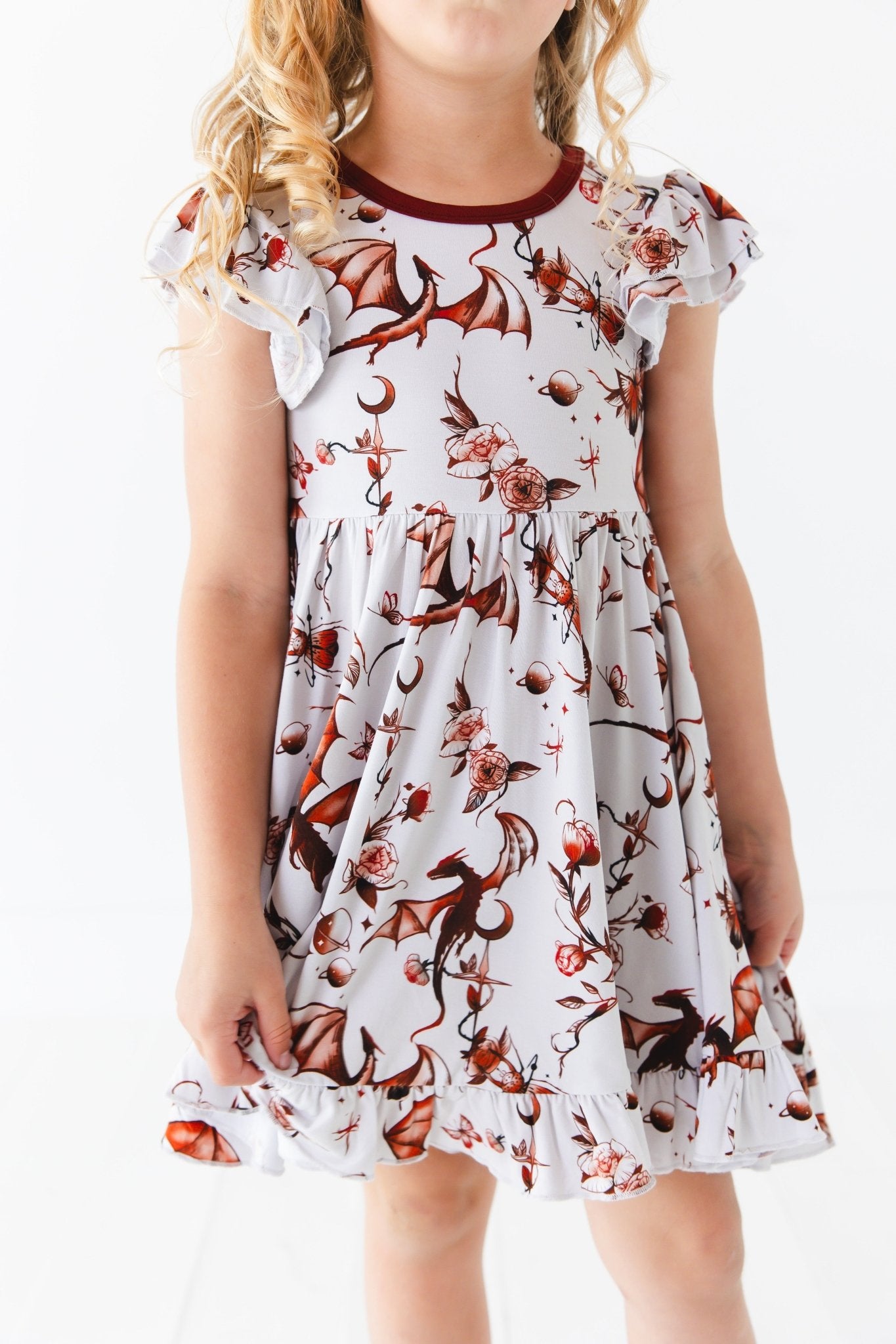 Dreaming with Dragons Short Sleeve Big Kid Twirl Dress - Jammie Session
