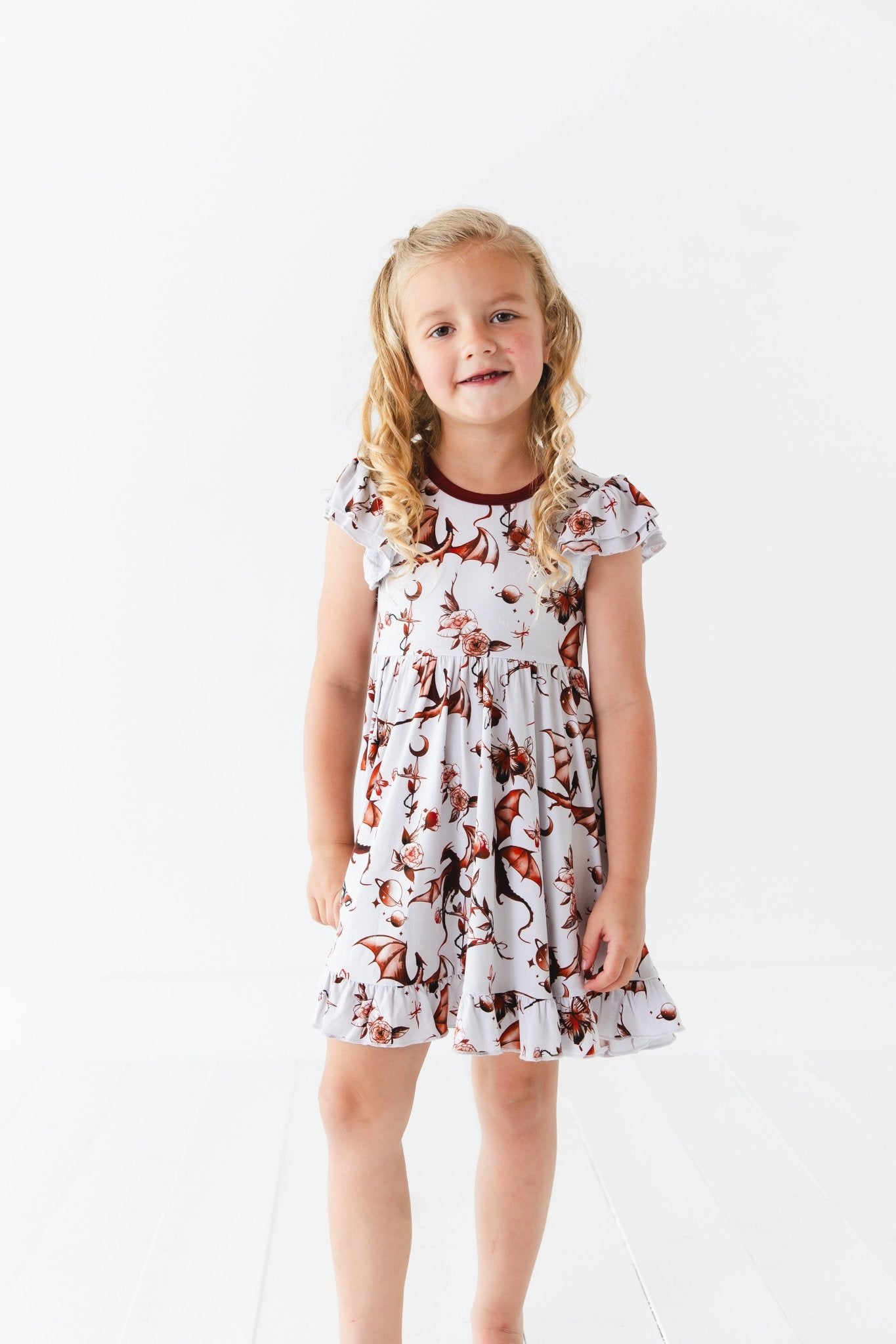 Dreaming with Dragons Short Sleeve Big Kid Twirl Dress - Jammie Session