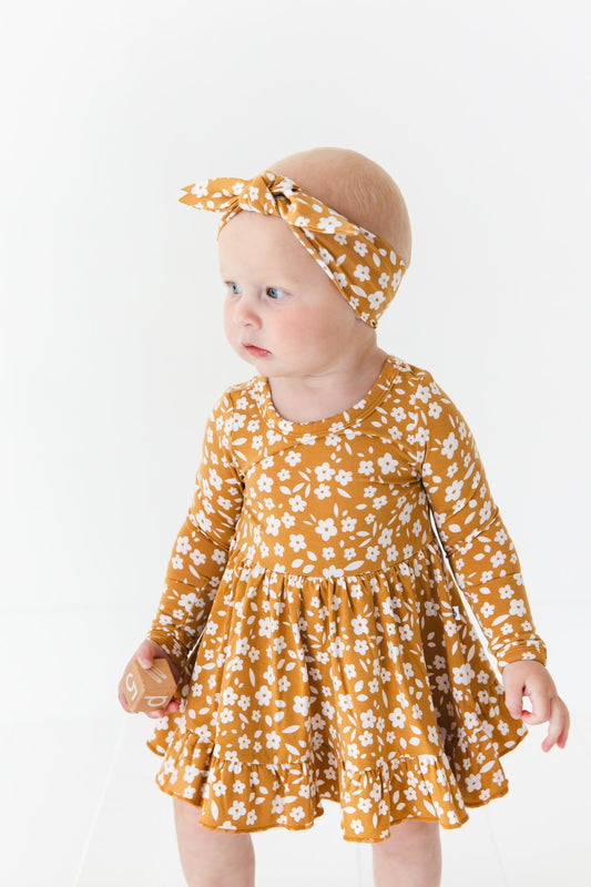Honey Blooms Long Sleeve Bodysuit Twirl Dress - Jammie Session