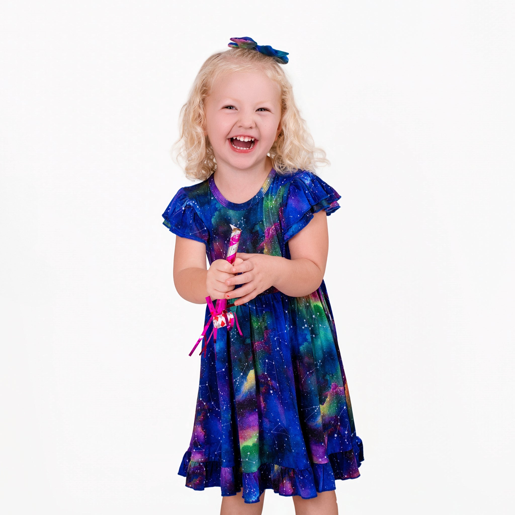 Luminara Galaxy Short Sleeve Big Kid Twirl Dress - Jammie Session