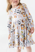 Load image into Gallery viewer, Meowster of Disguise Long Sleeve Big Kid Twirl Dress - Jammie Session