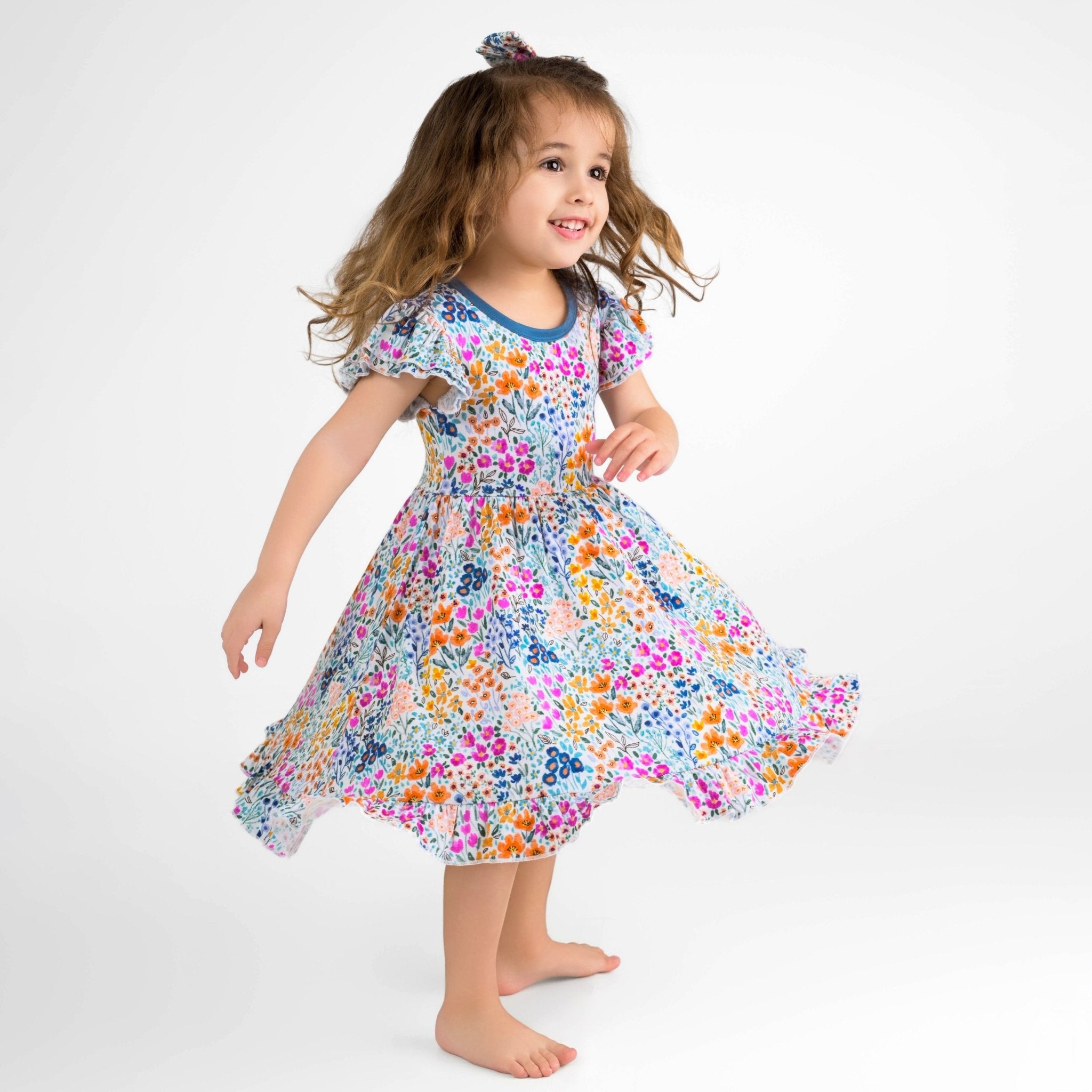 Whispering Wildflowers Short Sleeve Big Kid Twirl Dress - Jammie Session