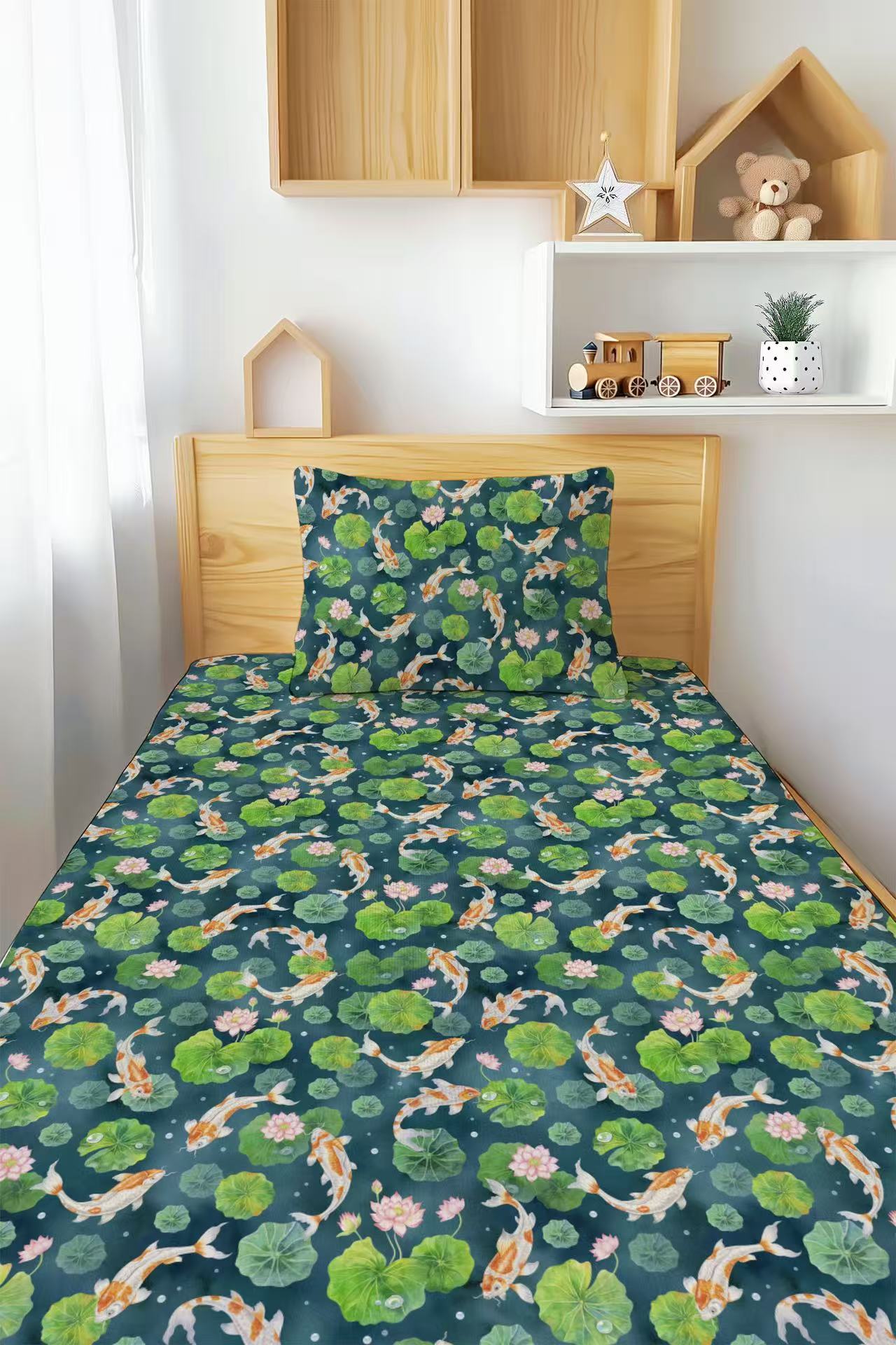 Bundle of Koi Twin Fitted Sheet and Pillowcase Set