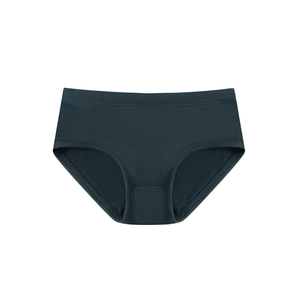 The Jammie Session "Wood You Be My Friend" solid dark green girl's brief underwear is shown on a white background.