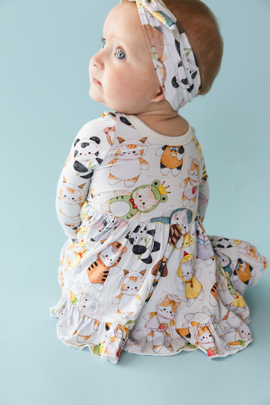 Meowster of Disguise Long Sleeve Bodysuit Twirl Dress