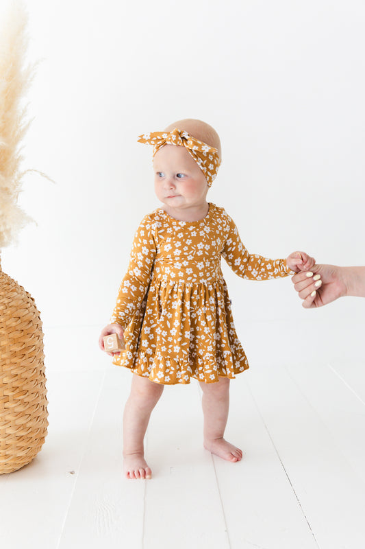 Honey Blooms Long Sleeve Bodysuit Twirl Dress