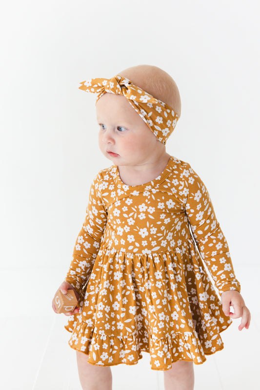 Honey Blooms Long Sleeve Bodysuit Twirl Dress