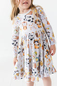 Load image into Gallery viewer, Meowster of Disguise Long Sleeve Big Kid Twirl Dress
