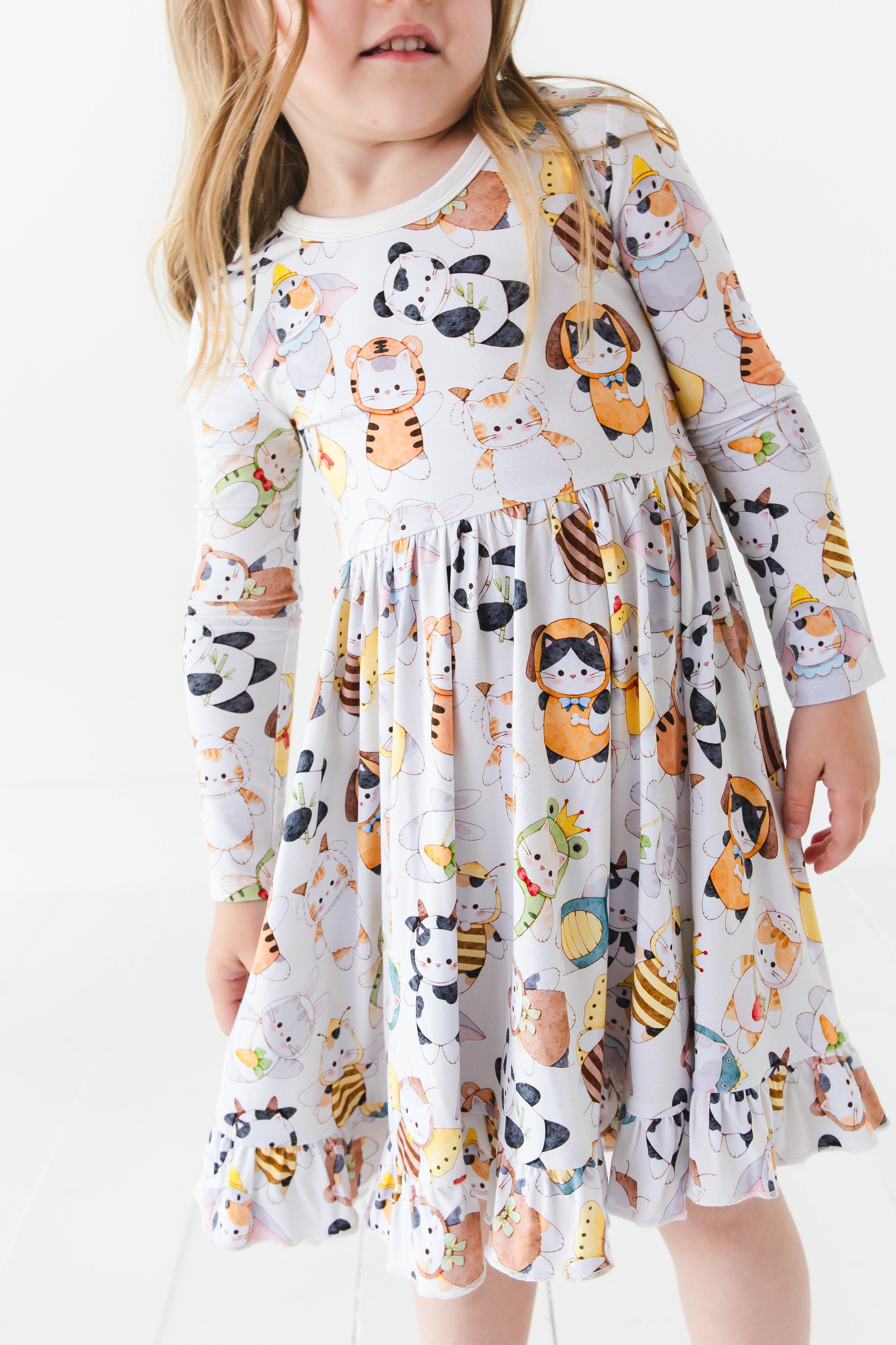 Meowster of Disguise Long Sleeve Big Kid Twirl Dress