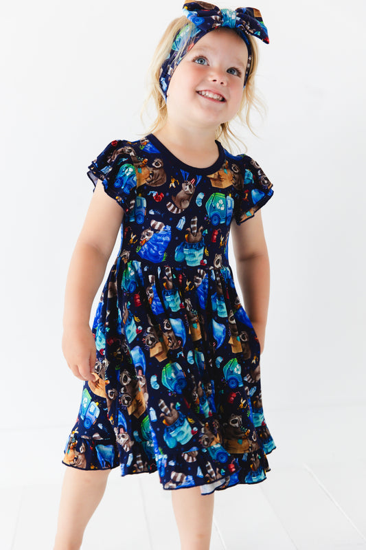 Nocturnal Nonsense Short Sleeve Big Kid Twirl Dress