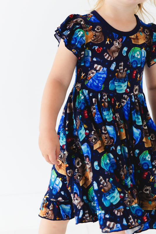 Nocturnal Nonsense Short Sleeve Big Kid Twirl Dress