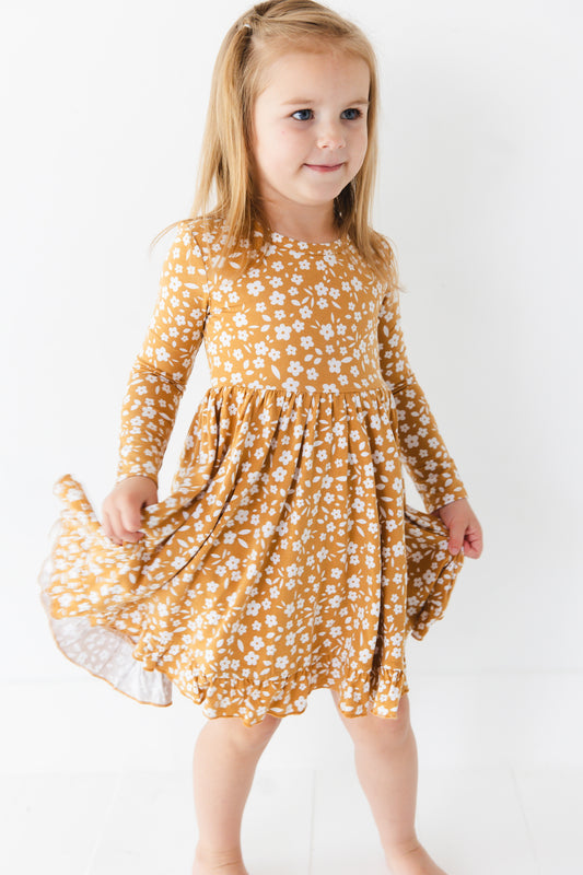 Honey Blooms Long Sleeve Big Kid Twirl Dress