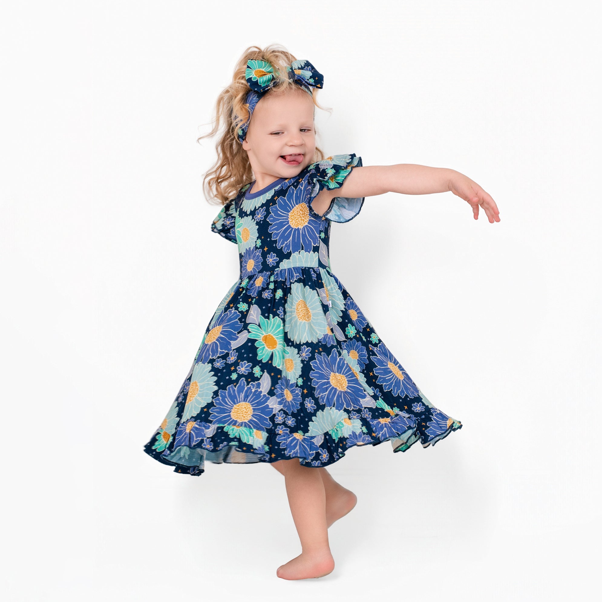 Bluepsie Daisy Short Sleeve Big Kid Twirl Dress