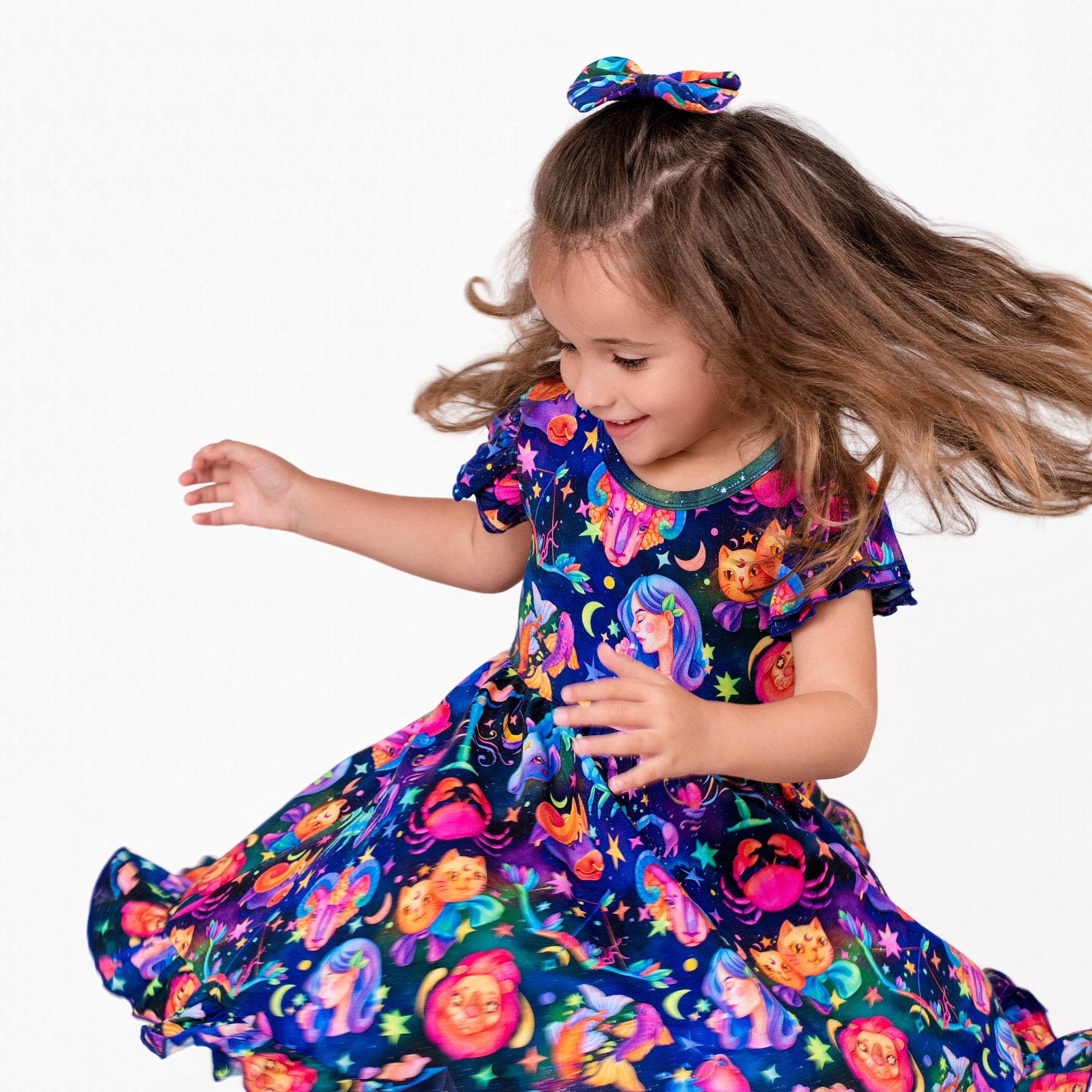 Cosmic Cuddles Short Sleeve Big Kid Twirl Dress