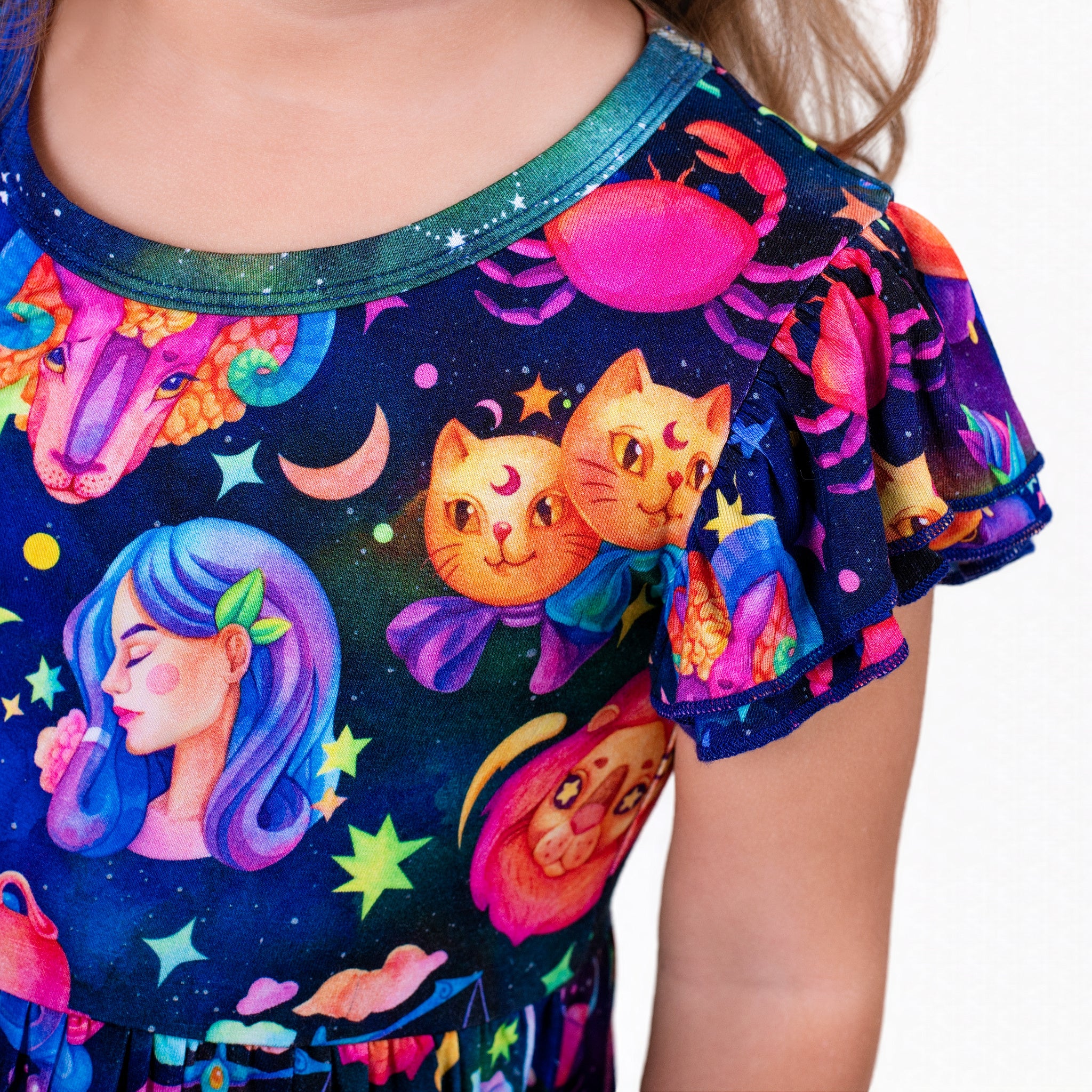 Cosmic Cuddles Short Sleeve Big Kid Twirl Dress