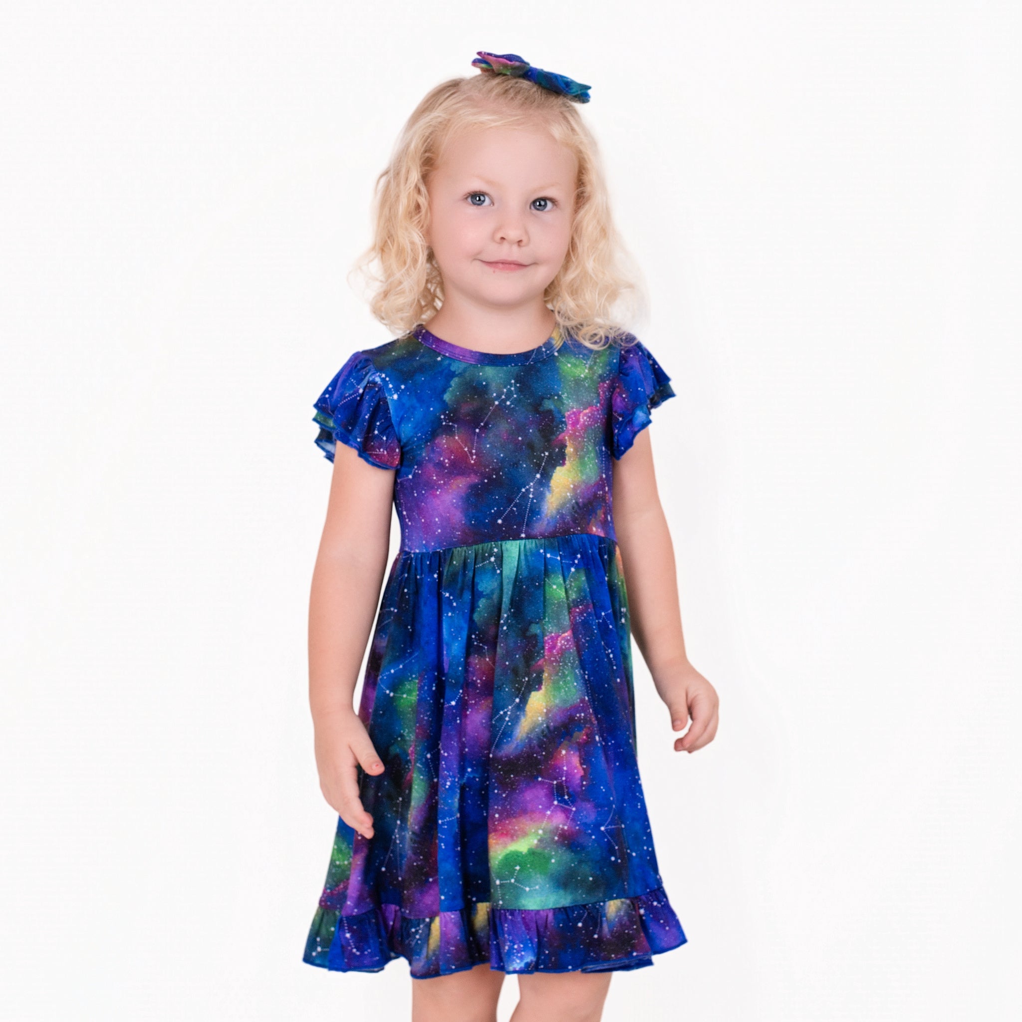 Luminara Galaxy Short Sleeve Big Kid Twirl Dress