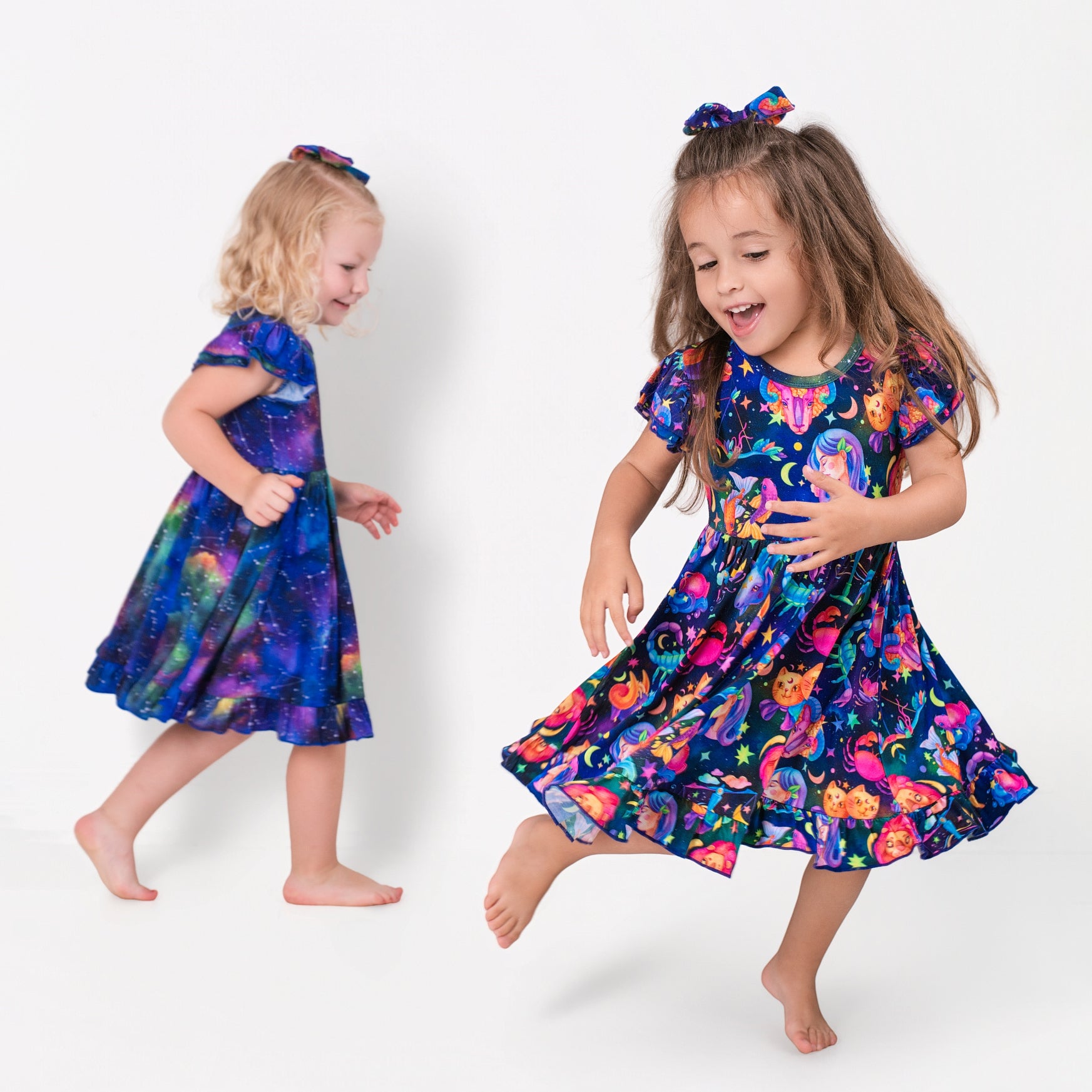 Luminara Galaxy Short Sleeve Big Kid Twirl Dress