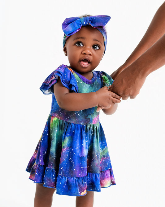 Luminara Galaxy Short Sleeve Bodysuit Twirl Dress