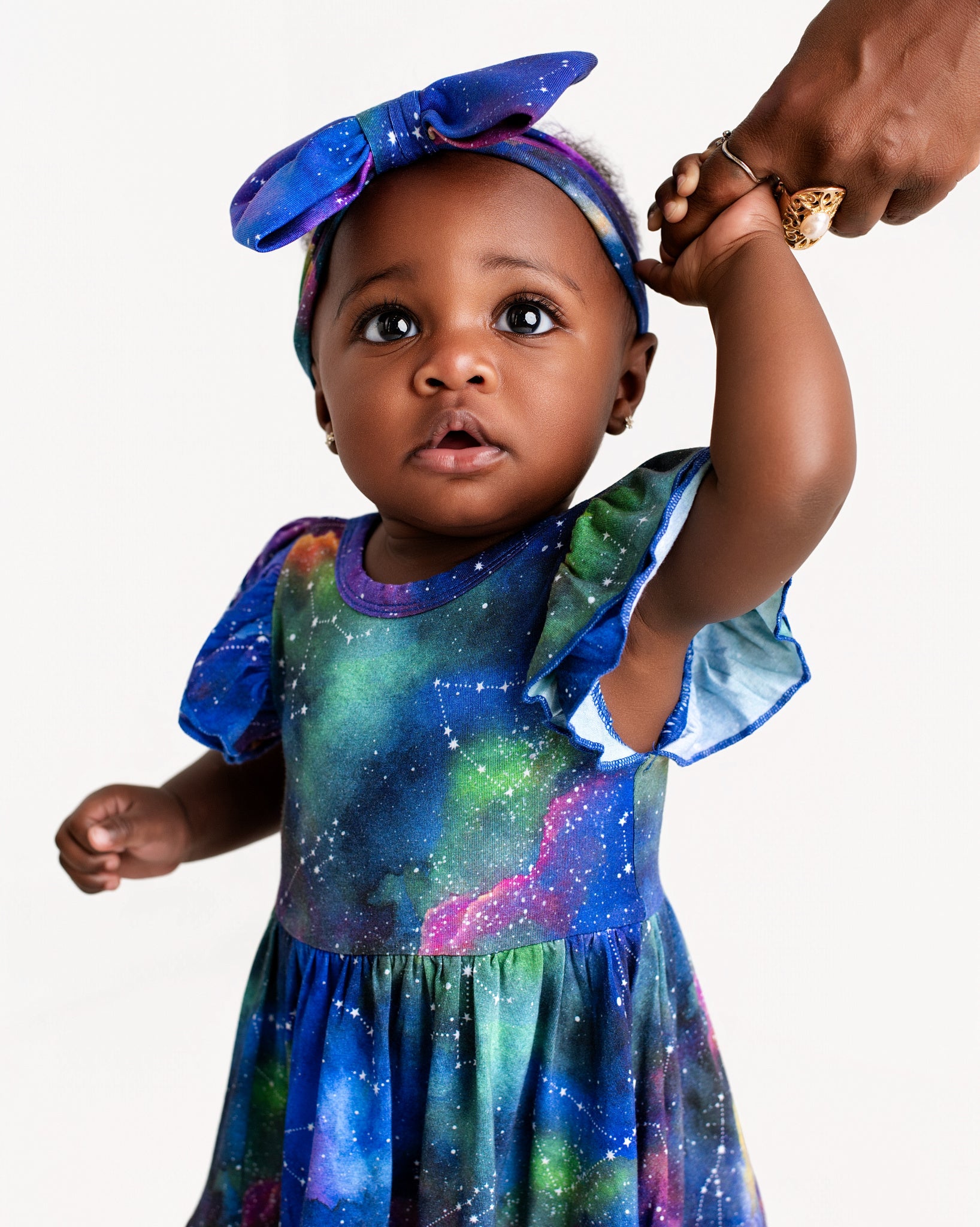 Luminara Galaxy Short Sleeve Bodysuit Twirl Dress