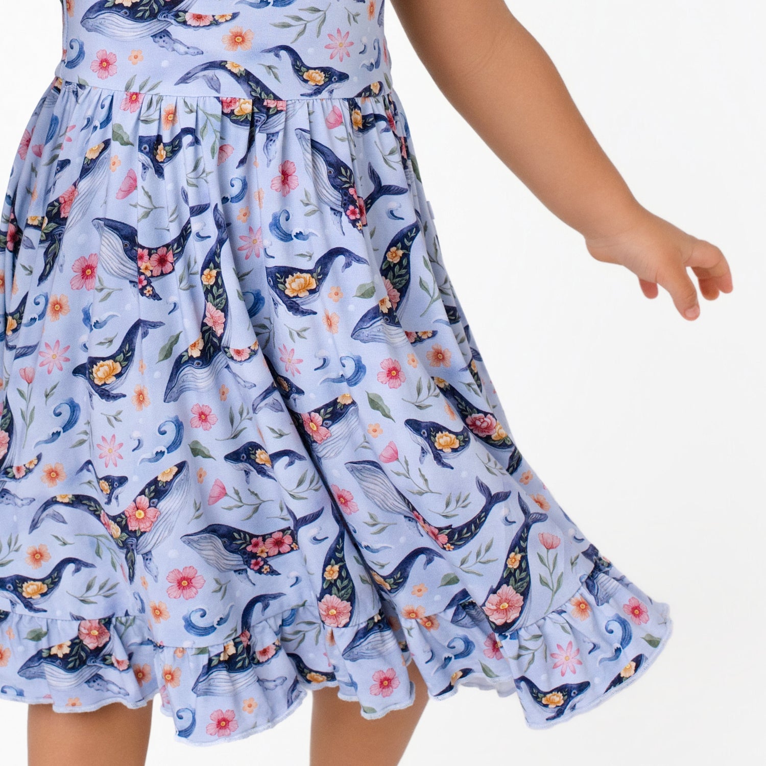 Blooming Whales Short Sleeve Big Kid Twirl Dress
