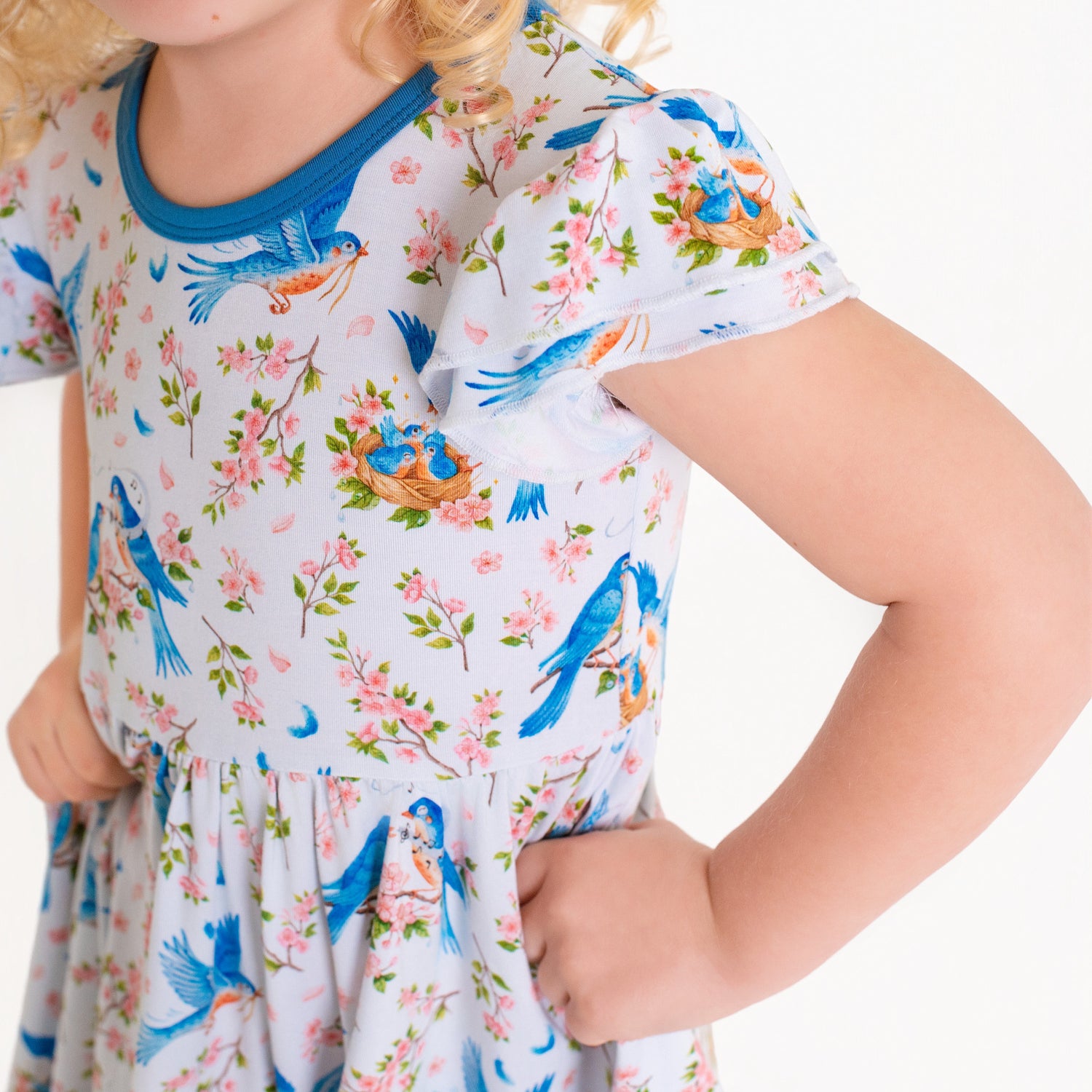 Bluebird Melody Short Sleeve Big Kid Twirl Dress