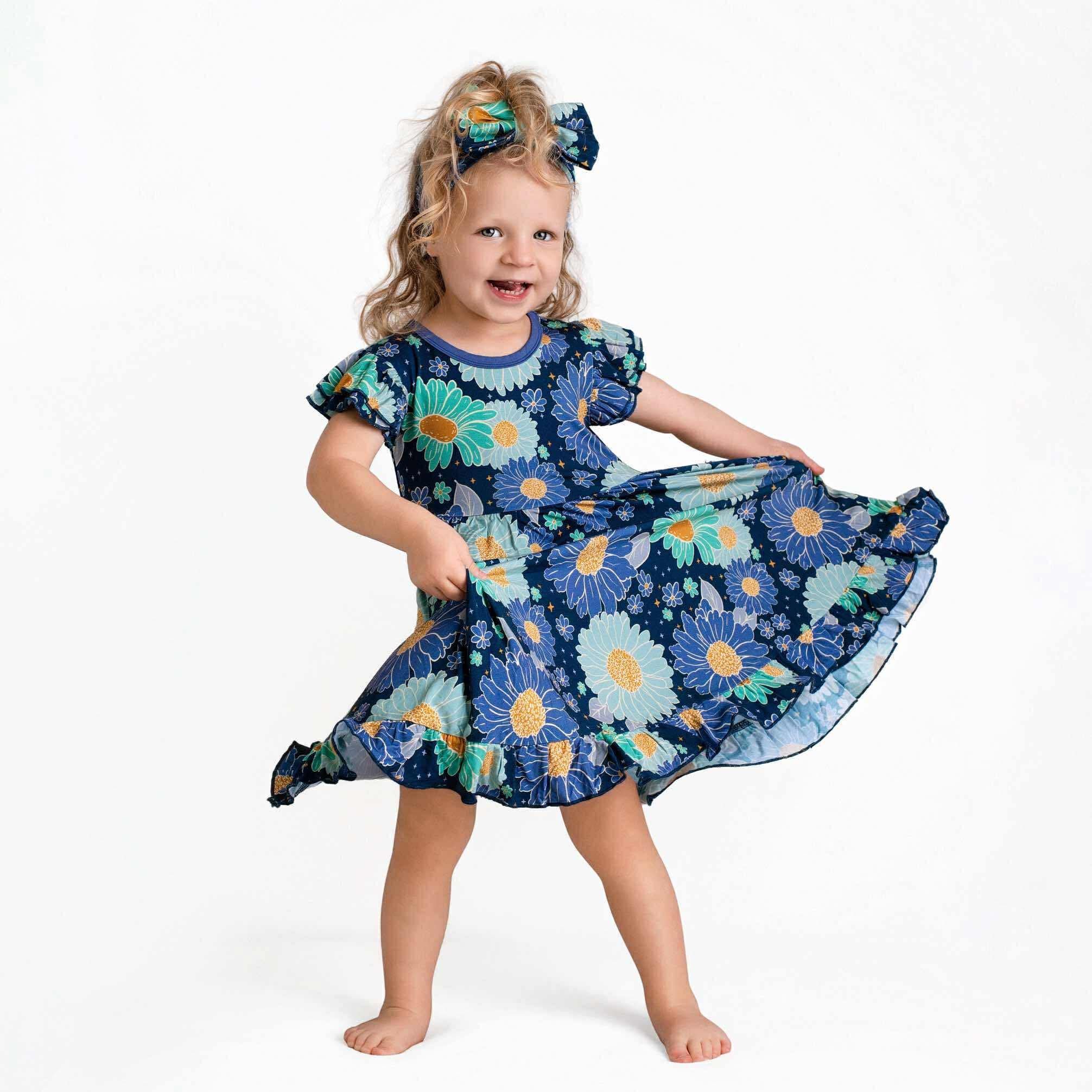 Bluepsie Daisy Short Sleeve Big Kid Twirl Dress
