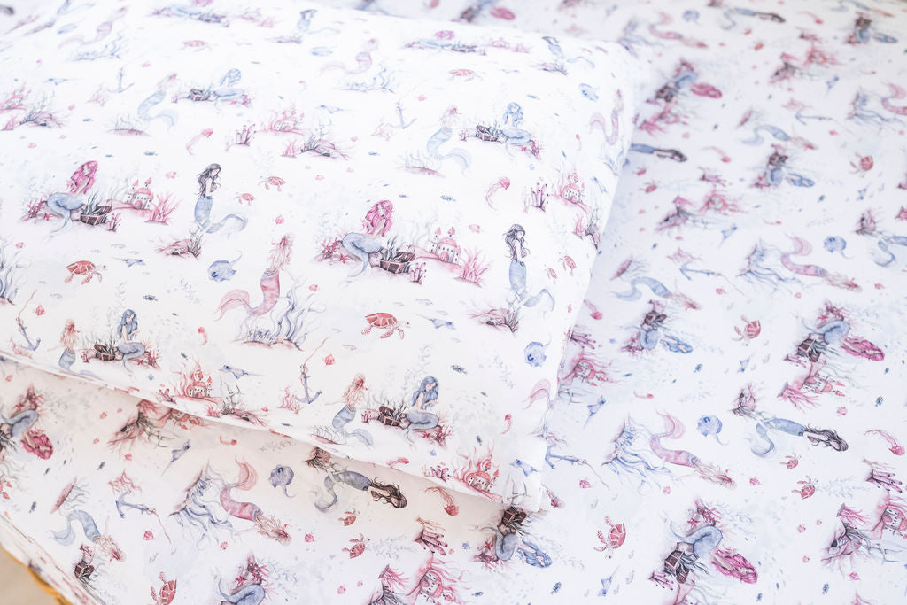 Mermaid Cove Twin Fitted Sheet and Pillowcase Set BDLJ