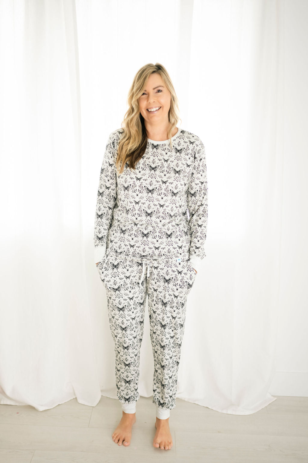 Lunar Dreams (White Butterfly) Women's Long Sleeve PJ Set BDLJ