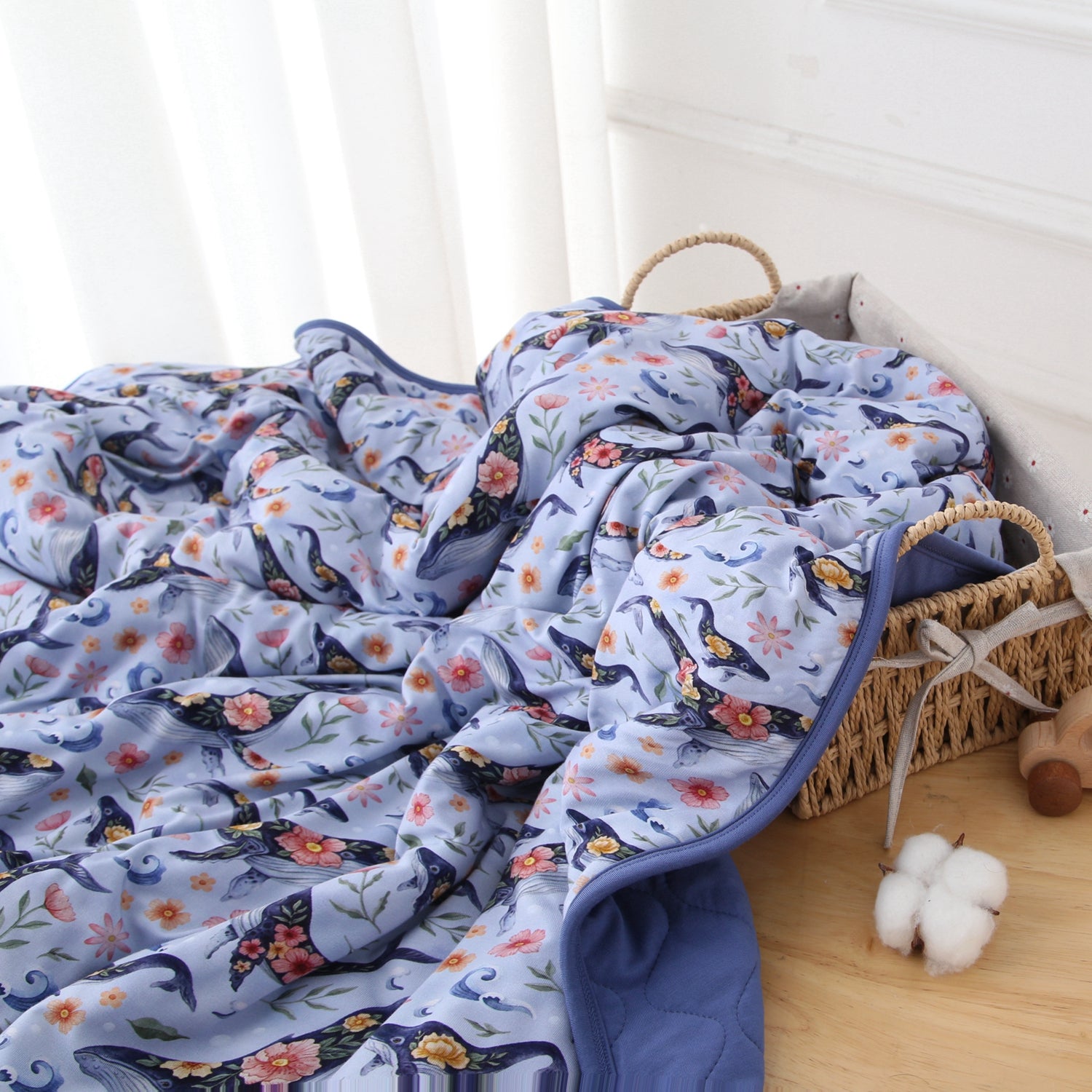 Blooming Whales Mini Quilted Blanket