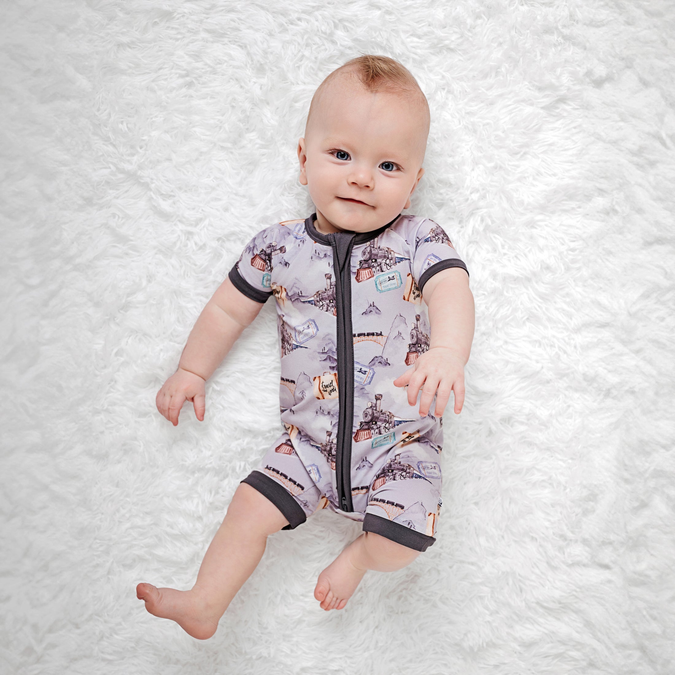 Steam Dreams (Train) Short Sleeve Romper BDLJ