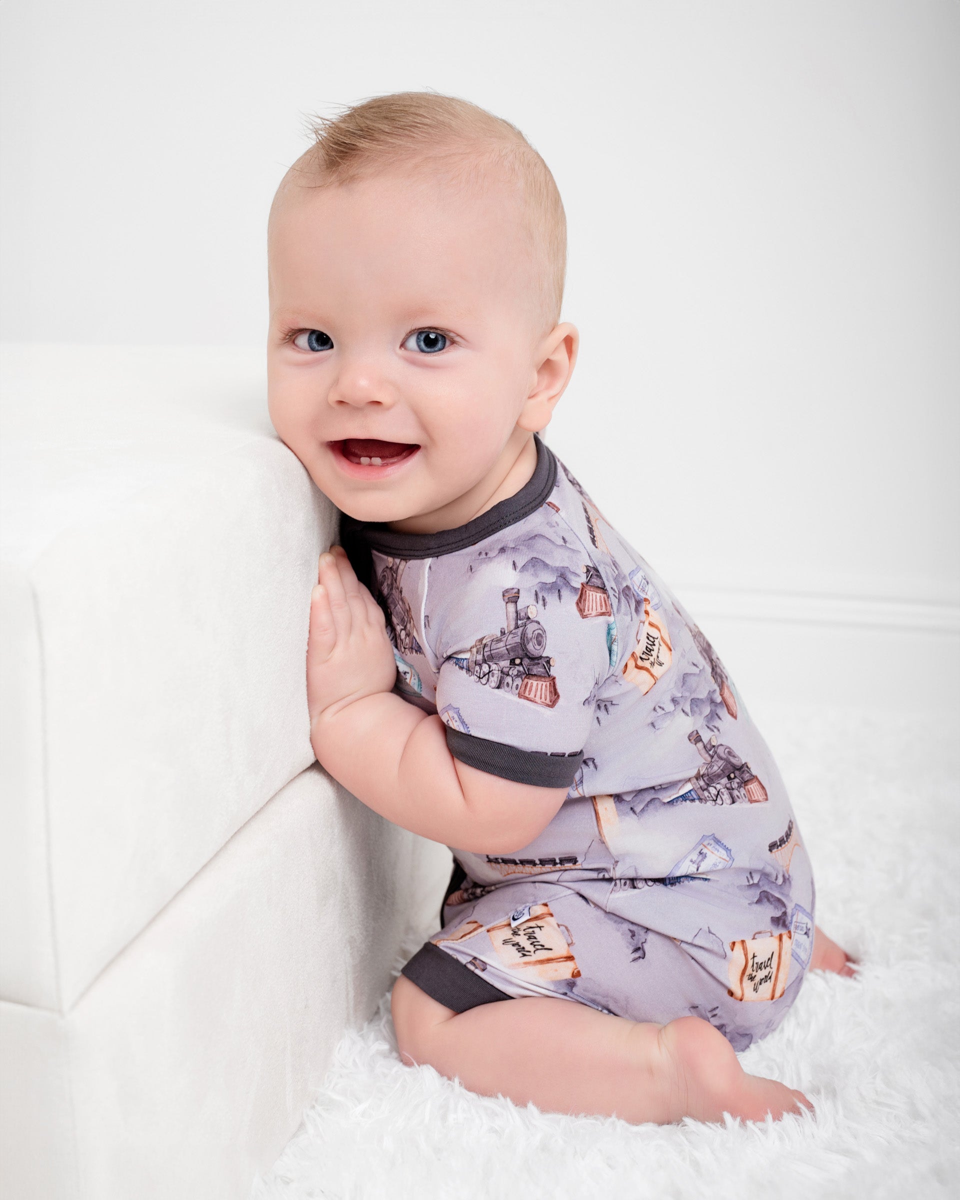 Steam Dreams (Train) Short Sleeve Romper BDLJ
