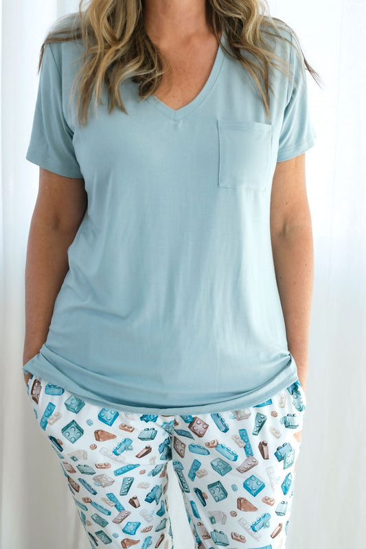 Block Party (Blue) Women's Solid Short Sleeve T-shirt BDLJ - Jammie Session