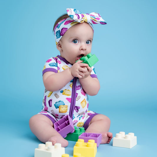 Block Party (Purple) Short Sleeve Romper BDLJ - Jammie Session
