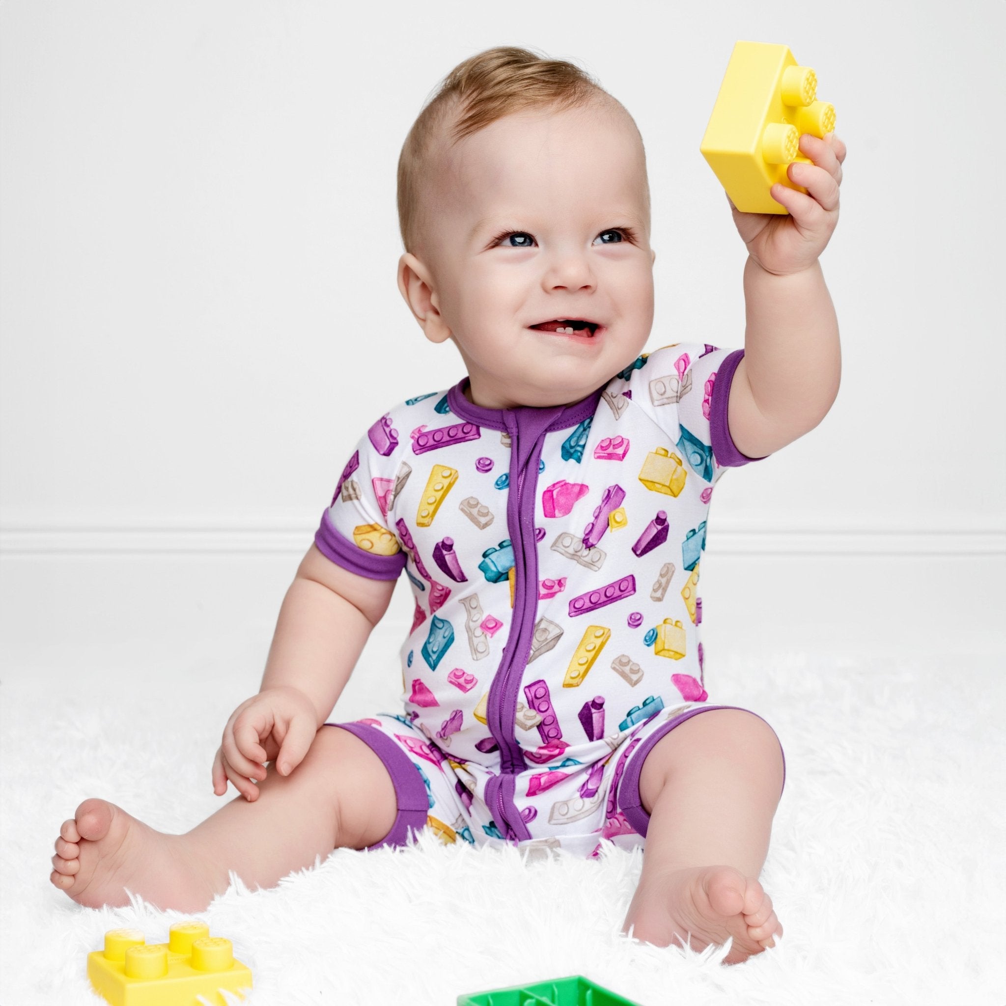 Block Party (Purple) Short Sleeve Romper BDLJ - Jammie Session