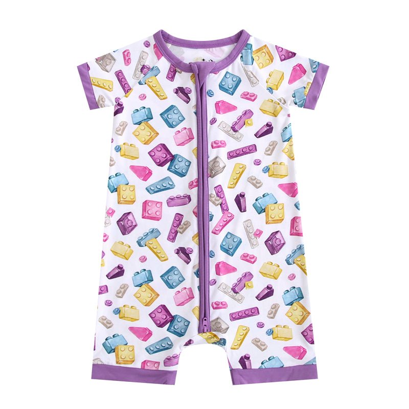 Block Party (Purple) Short Sleeve Romper BDLJ - Jammie Session