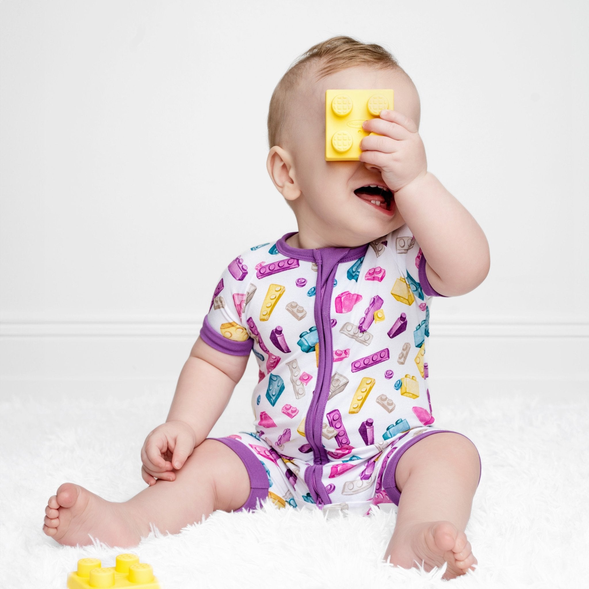 Block Party (Purple) Short Sleeve Romper BDLJ - Jammie Session