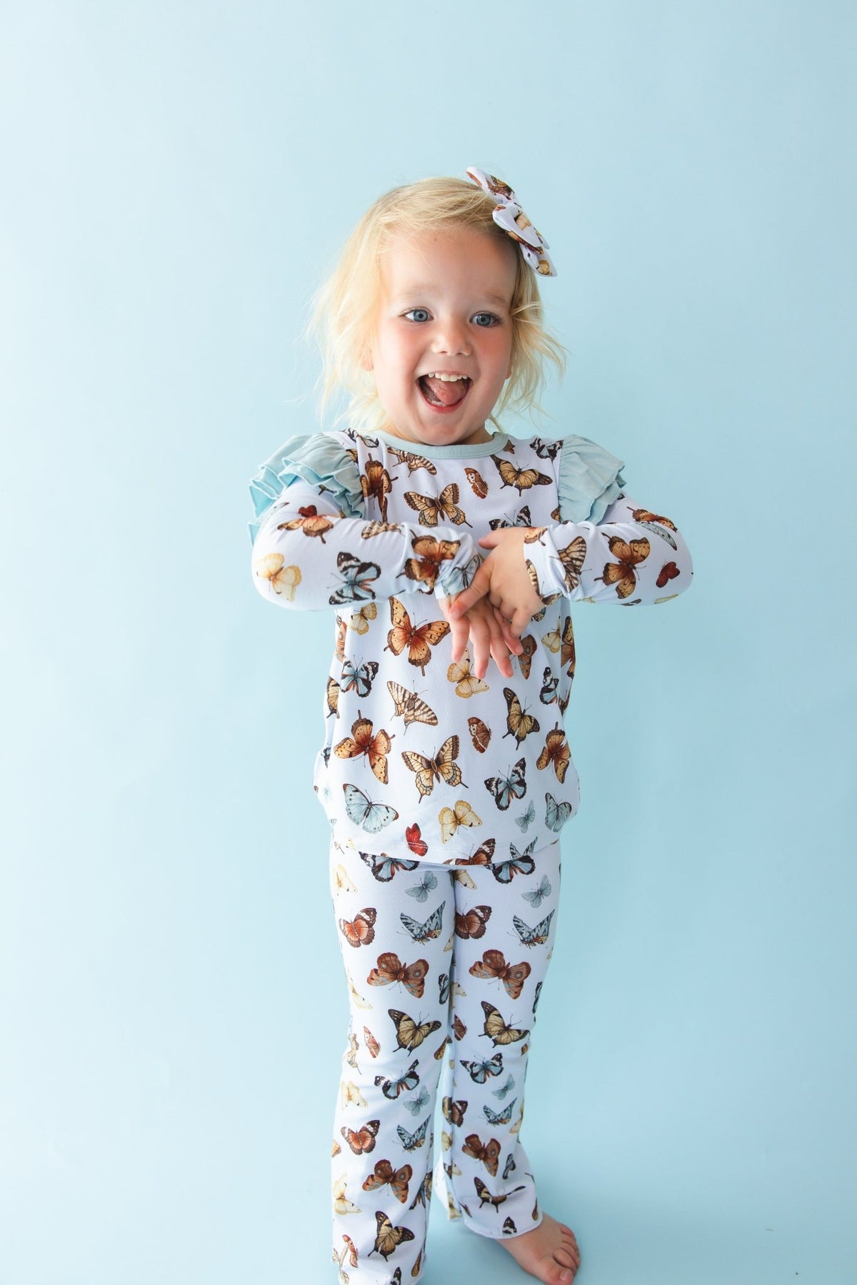Butterfly Kisses Kids' Long Sleeve Ruffle T-shirt - Jammie Session
