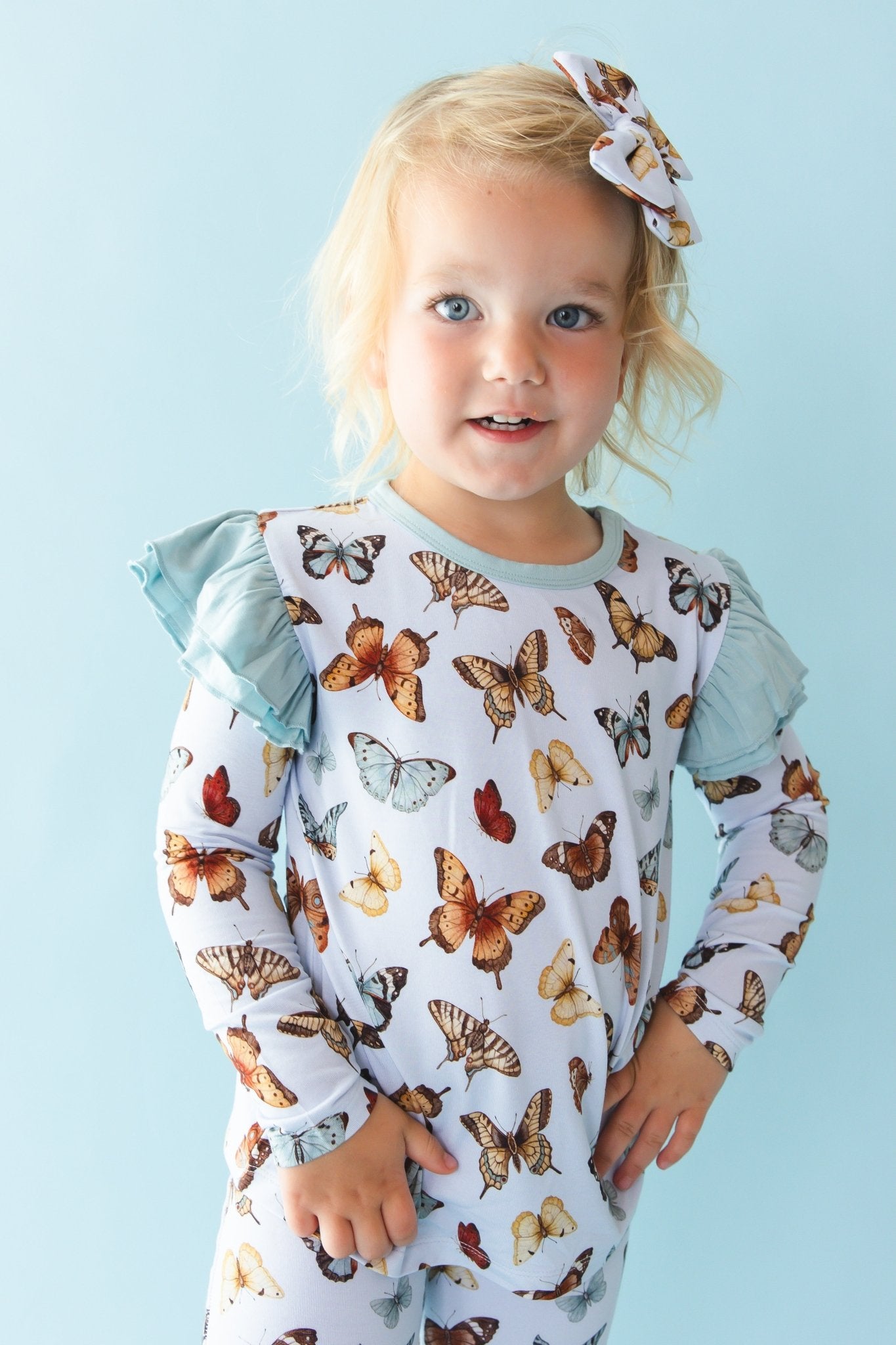 Butterfly Kisses Kids' Long Sleeve Ruffle T-shirt - Jammie Session