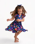 Load image into Gallery viewer, Cosmic Cuddles Short Sleeve Big Kid Twirl Dress - Jammie Session
