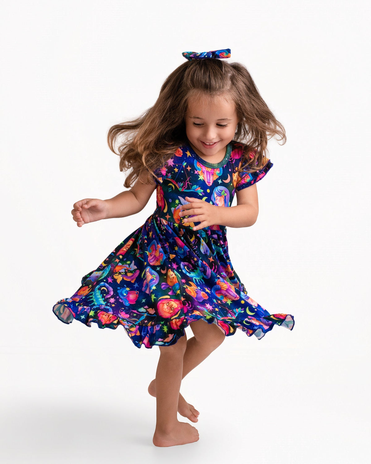 Cosmic Cuddles Short Sleeve Big Kid Twirl Dress - Jammie Session