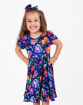 Load image into Gallery viewer, Cosmic Cuddles Short Sleeve Big Kid Twirl Dress - Jammie Session
