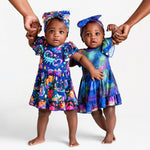 Cosmic Cuddles Short Sleeve Bodysuit Twirl Dress - Jammie Session