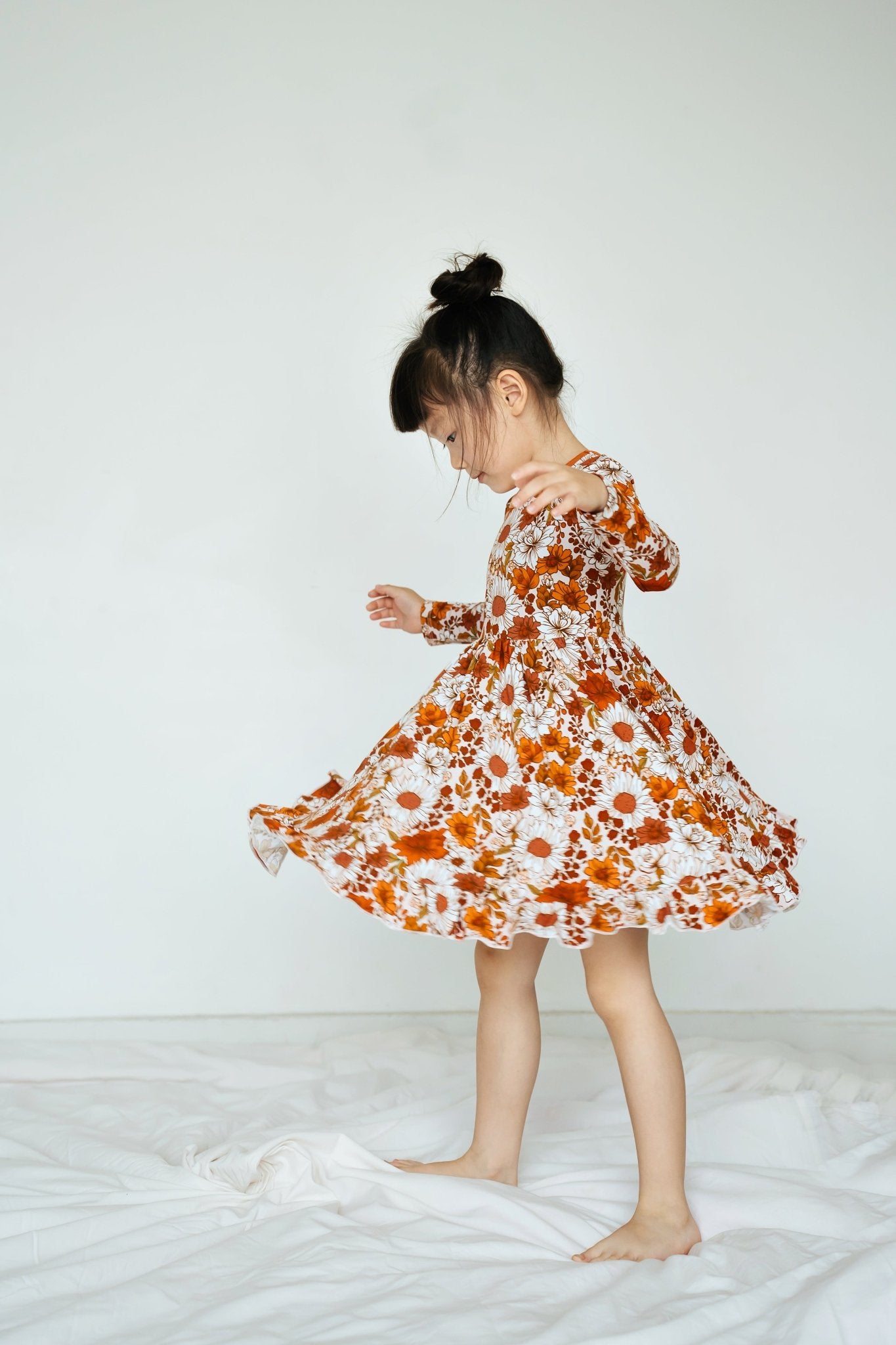 Falling For Florals Long Sleeve Big Kid Twirl Dress - Jammie Session