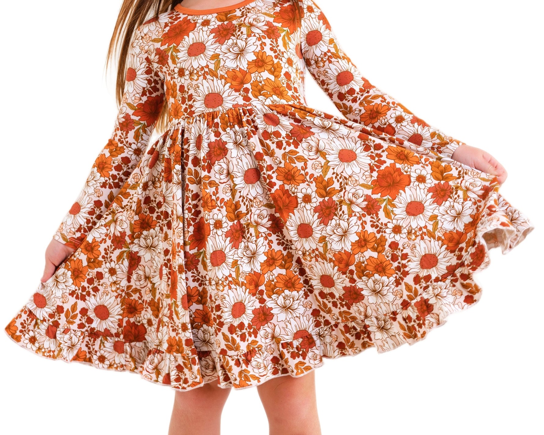 Falling For Florals Long Sleeve Big Kid Twirl Dress - Jammie Session
